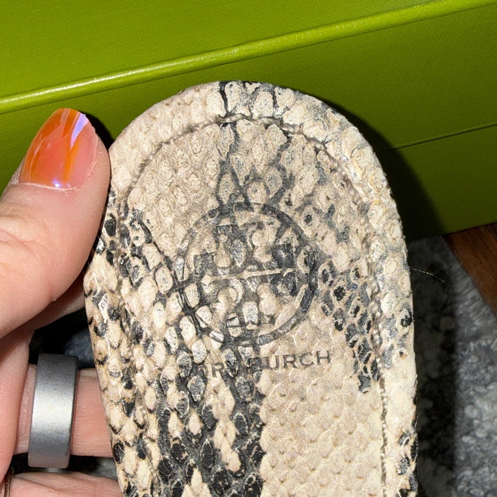 Tory Burch Snake-Embossed Miller Sandals in Beige and Black - Picture 5 of 7
